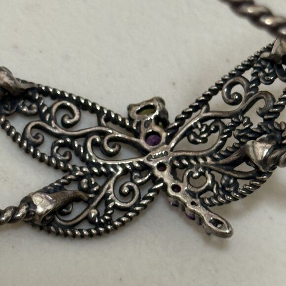 Vintage Carolyn Pollack Dragonfly Amethyst & Peridot Sterling Cuff Bracelet - Picture 7 of 7